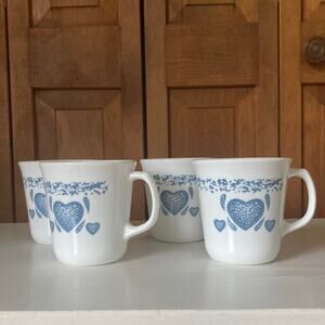 Vintage Corelle by Corningware “Blue Heart” Coffee Cups, Set of 4 #1